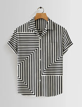 Black Zigzag Lining Printed Mens Half Sleeves Shirts Exclusive - XPST