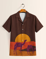 Brown Camel Printed Unisex Half Sleeves Shirt