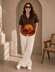 Brown Camel Printed Unisex Half Sleeves Shirt