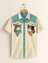 Cat Cowboy Printed Mens Half Sleeves Shirts Exclusive - XPST