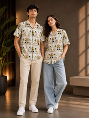 Cream Badak Printed Unisex Half Sleeves Shirt