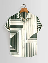 Cream Zigzag Printed Mens Half Sleeves Shirts Exclusive - XPST