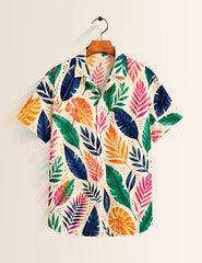 Multi Leaves Printed Unisex Half Sleeves Shirt