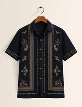 Navy Embroidery Printed Unisex Half Sleeves Shirt