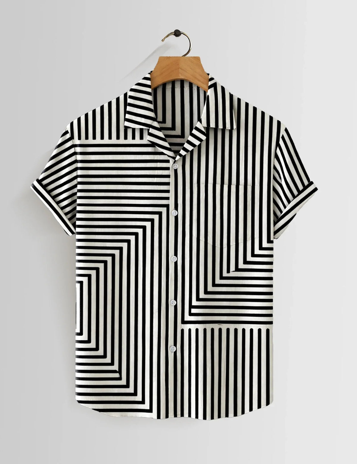 Black Zigzag Lining Printed Mens Half Sleeves Shirts Exclusive - XPST