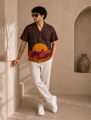Brown Camel Printed Unisex Half Sleeves Shirt
