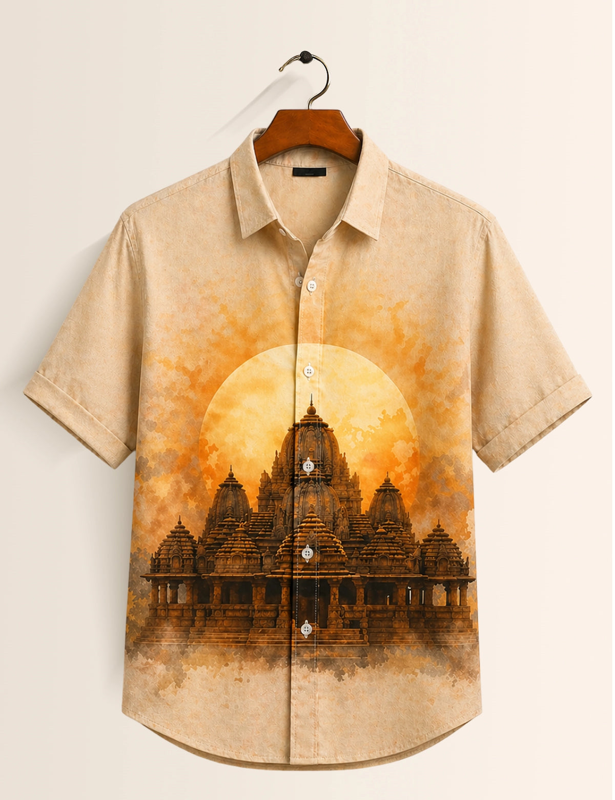 Brown Temple Printed Mens Half Sleeves Shirts Exclusive - XPST
