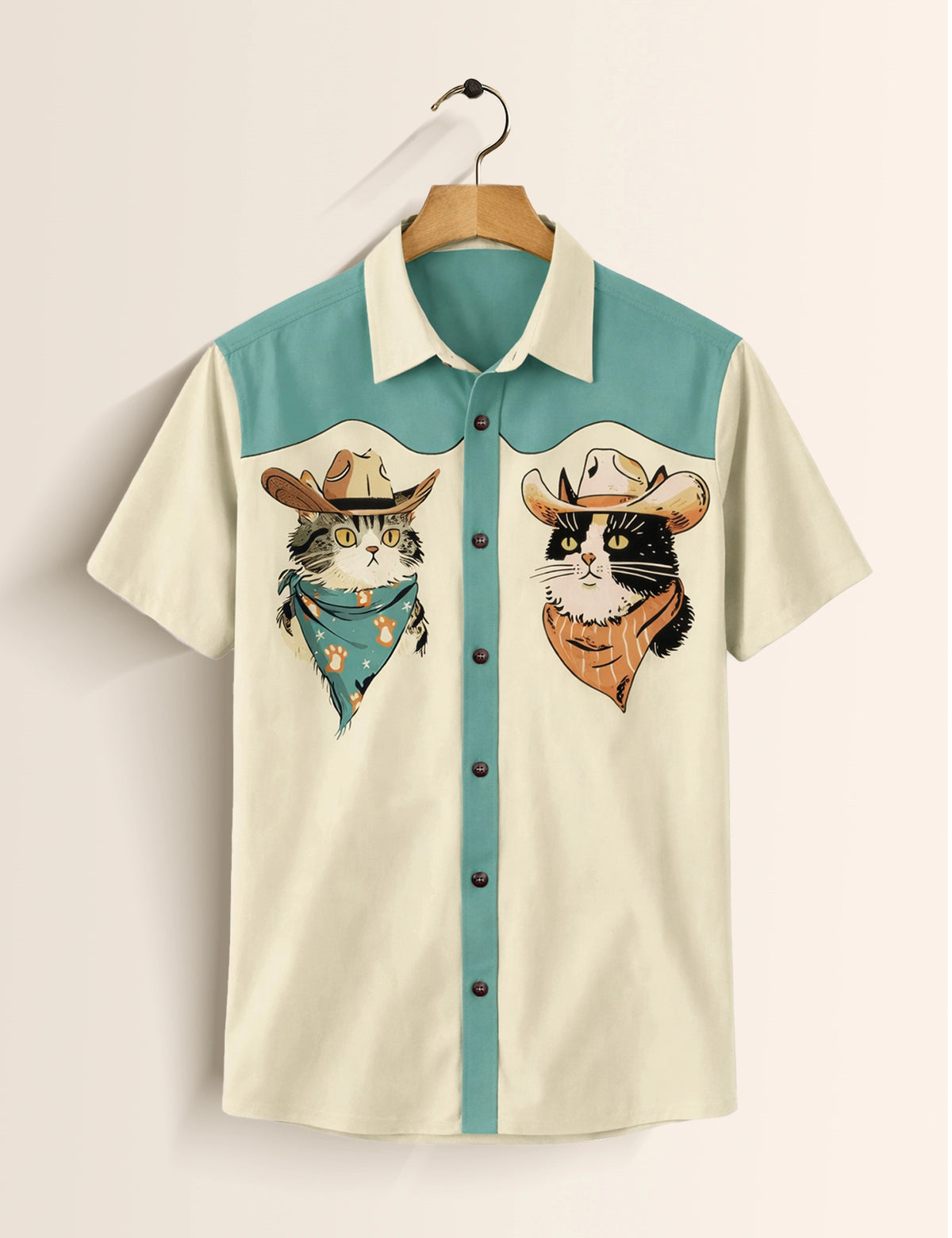 Cat Cowboy Printed Mens Half Sleeves Shirts Exclusive - XPST