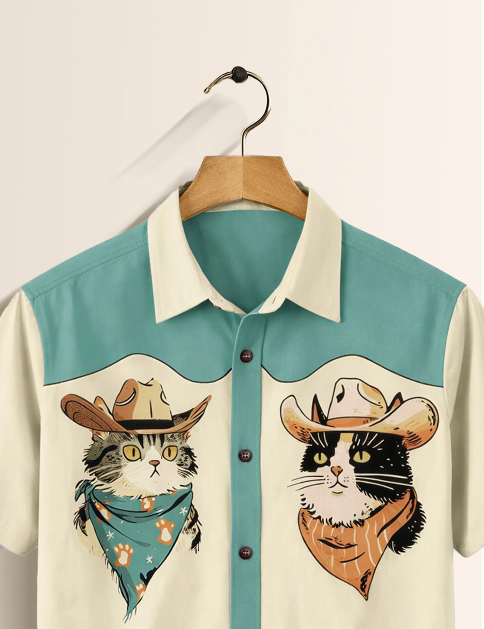 Cat Cowboy Printed Mens Half Sleeves Shirts Exclusive - XPST