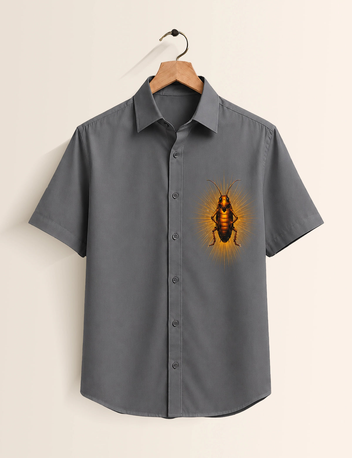 Gray Cockroach Printed Half Sleeves Shirt - XPST