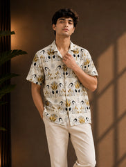 Cream Badak Printed Unisex Half Sleeves Shirt