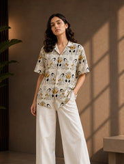 Cream Badak Printed Unisex Half Sleeves Shirt