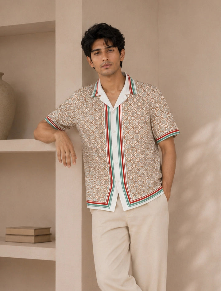 Cream Gucchi Printed Unisex Half Sleeves Shirt