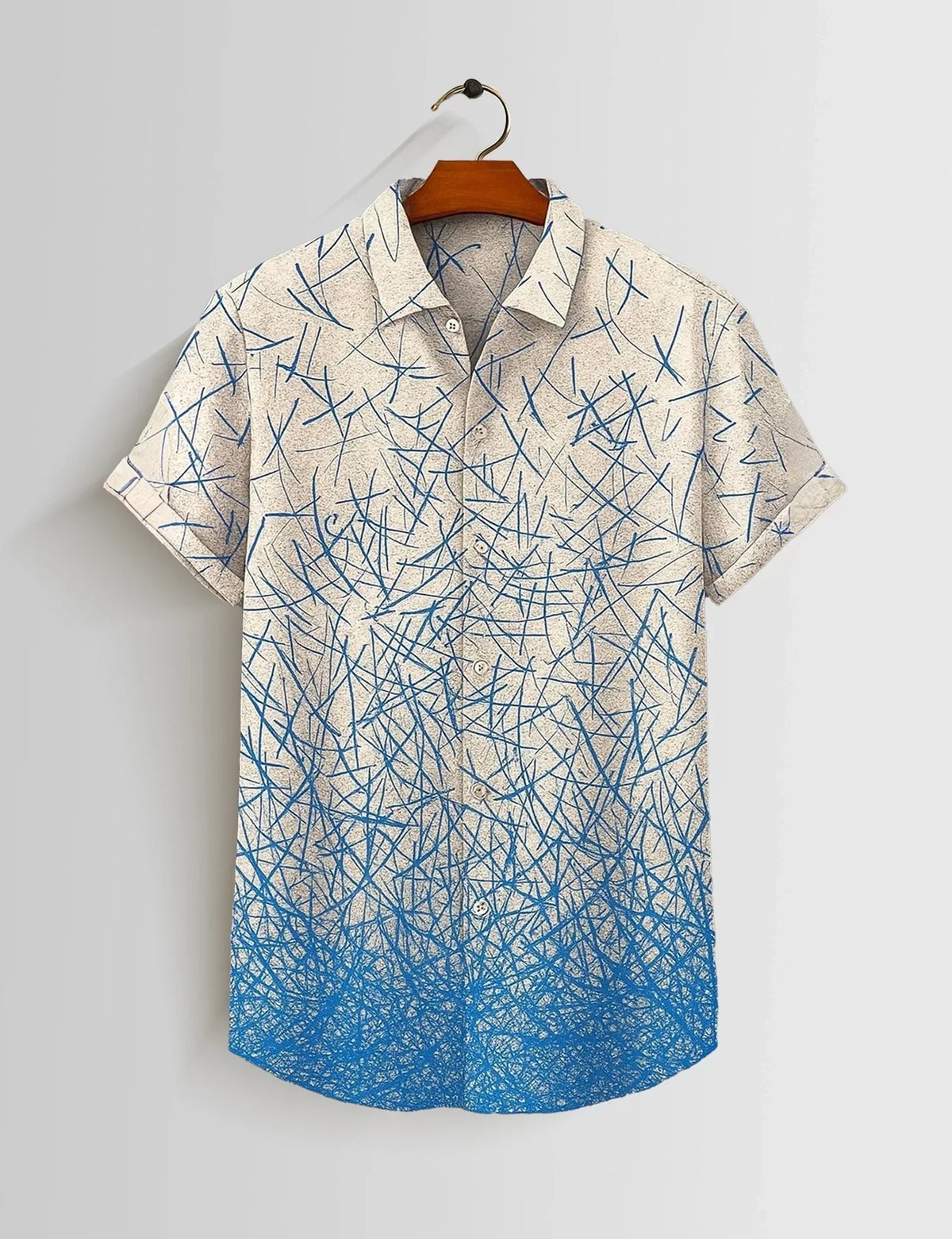 Cream Blue Scratch Printed Mens Half Sleeves Shirts Exclusive - XPST