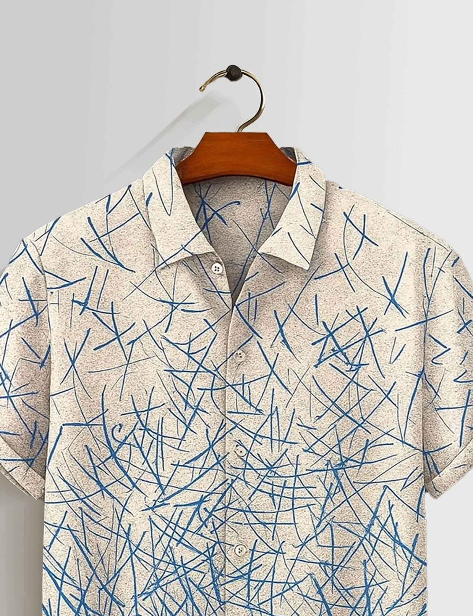 Cream Blue Scratch Printed Mens Half Sleeves Shirts Exclusive - XPST