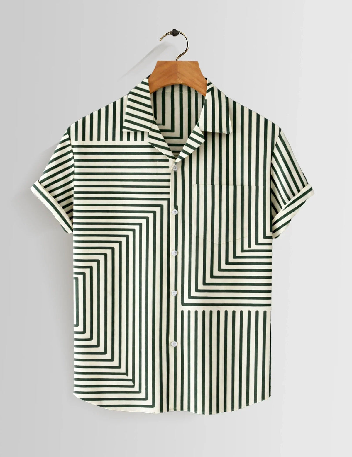 Cream Zigzag Printed Mens Half Sleeves Shirts Exclusive - XPST