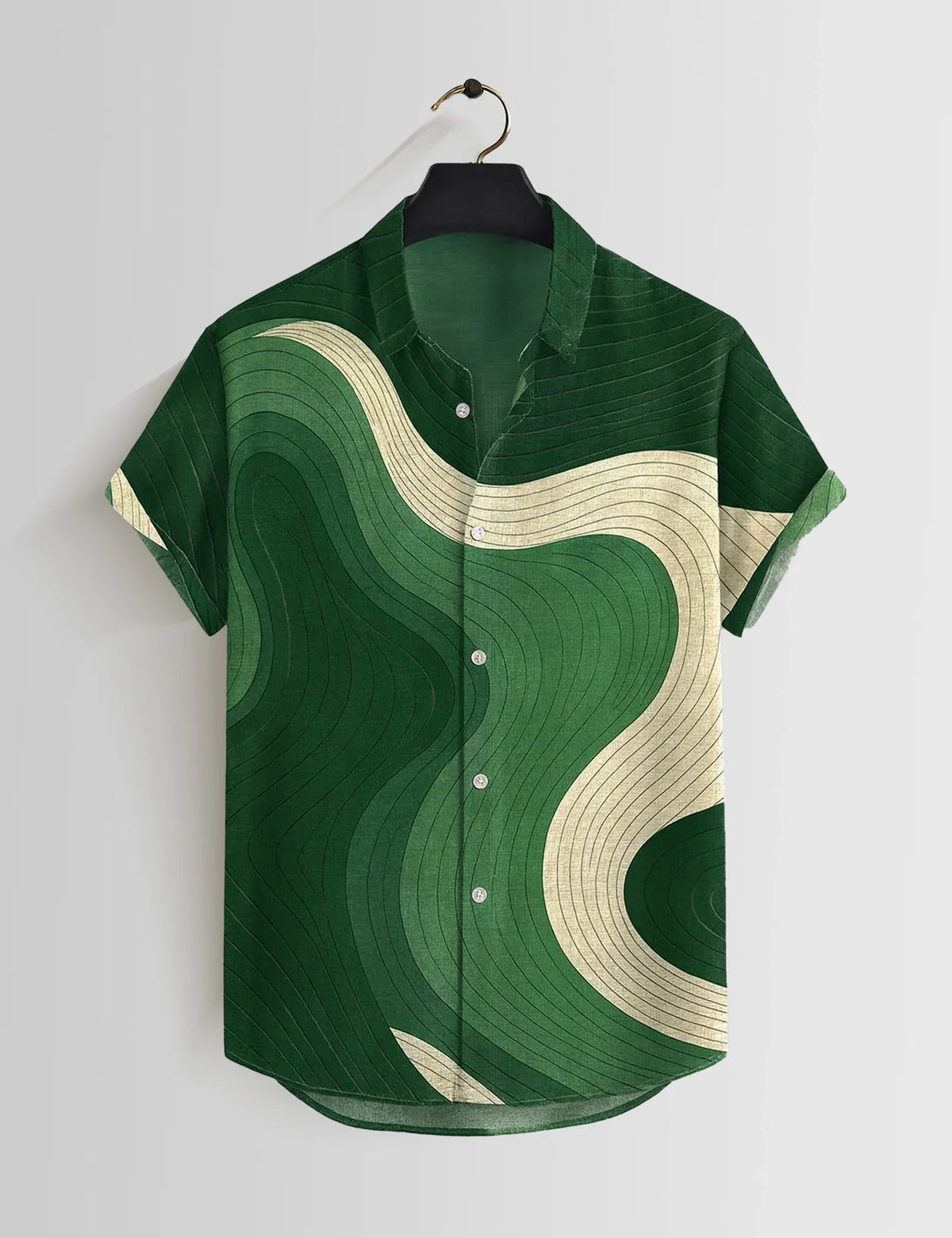 Dark Green Wavy Printed Mens Half Sleeves Shirts Exclusive - XPST