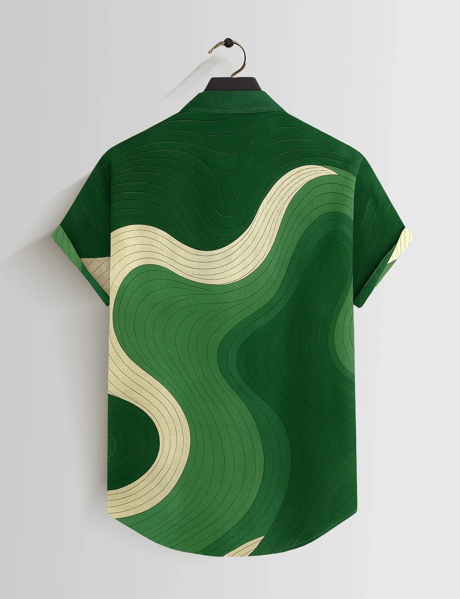 Dark Green Wavy Printed Mens Half Sleeves Shirts Exclusive - XPST