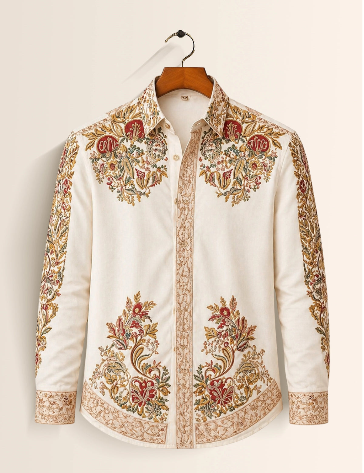 White Golden Design Full Sleeves Shirts - XPST