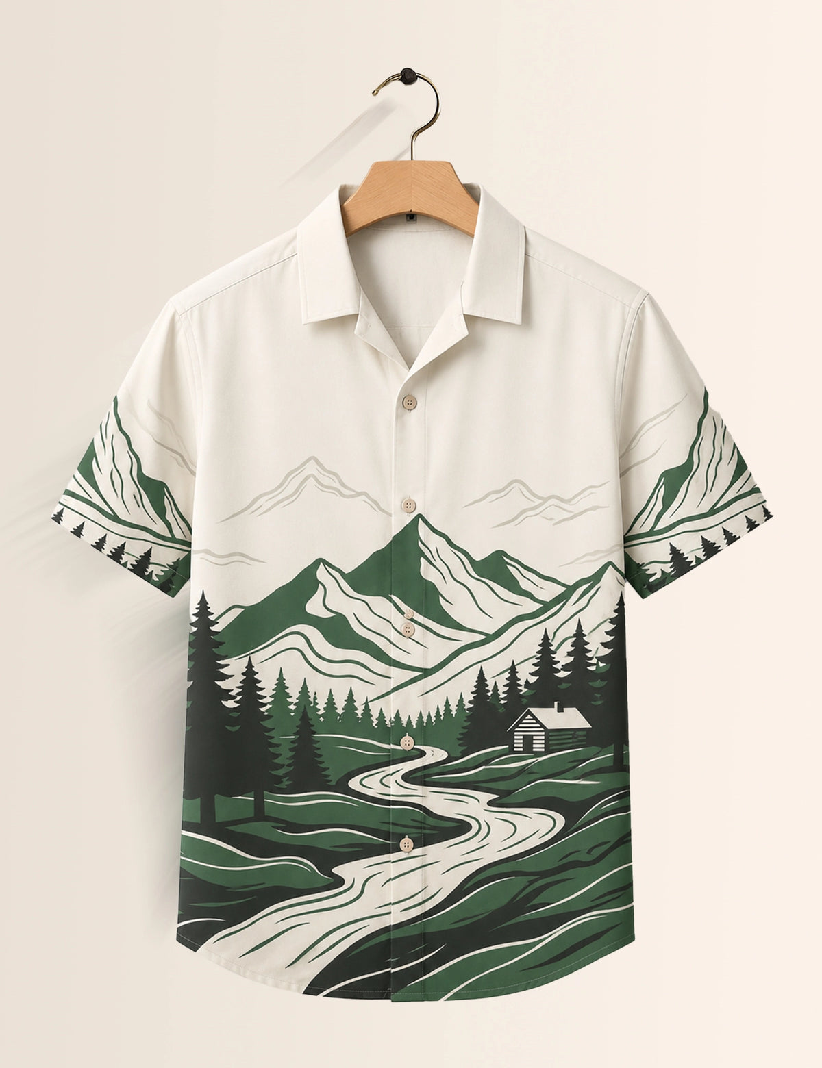 Green Scenery Printed Unisex Half Sleeves Shirt
