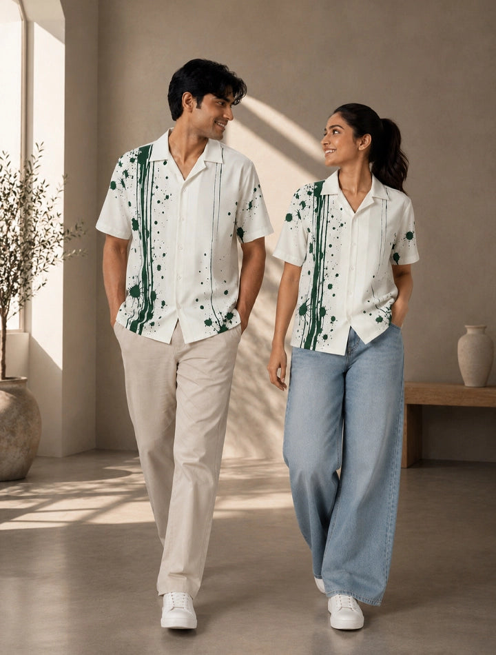 Green Splash Printed Unisex Half Sleeves Shirt