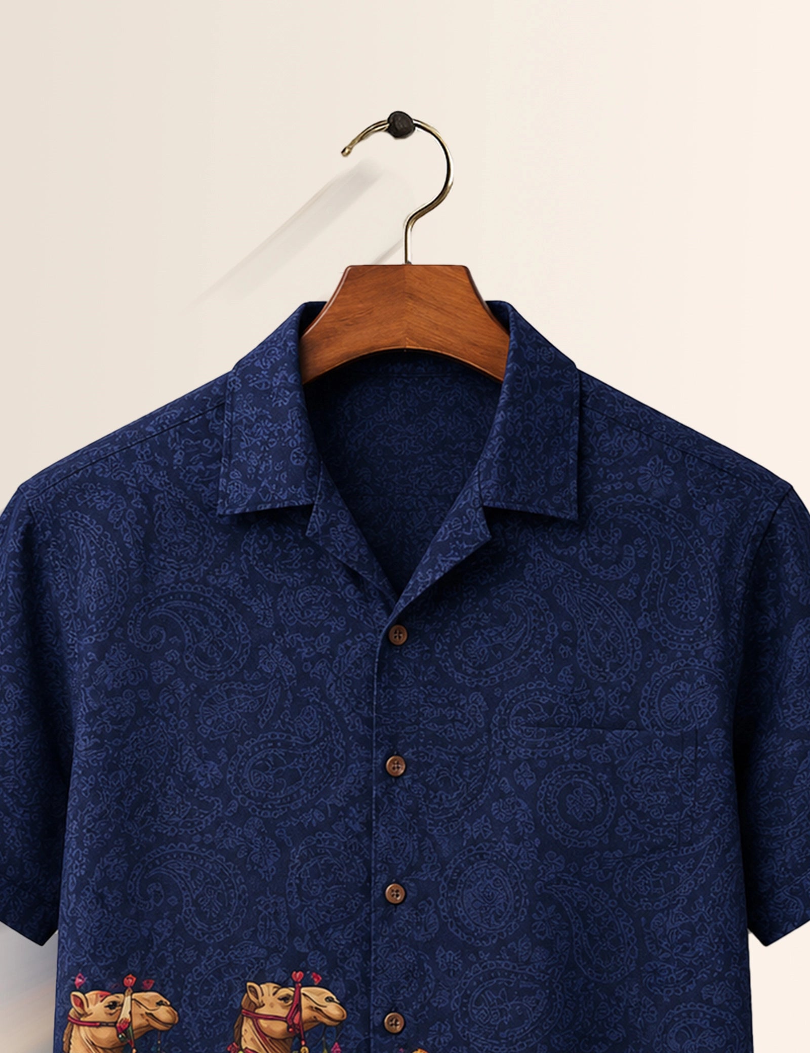 Navy Camel Printed Unisex Half Sleeves Shirt