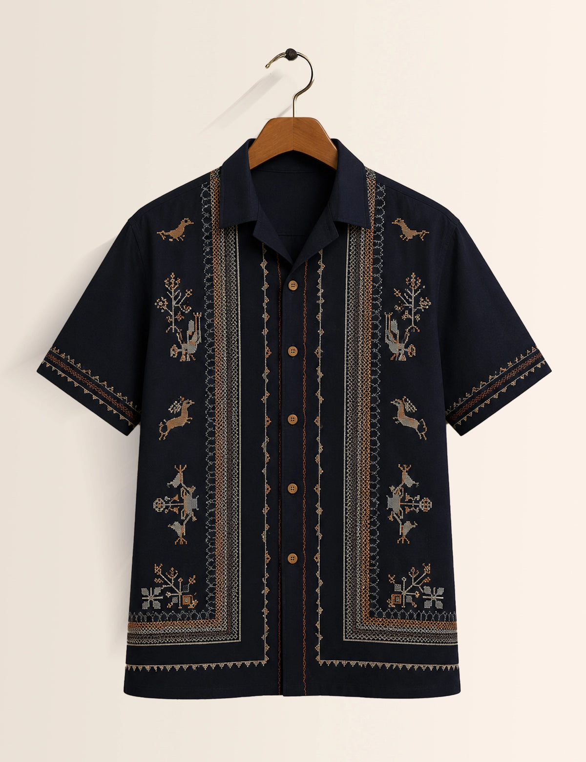 Navy Embroidery Printed Unisex Half Sleeves Shirt