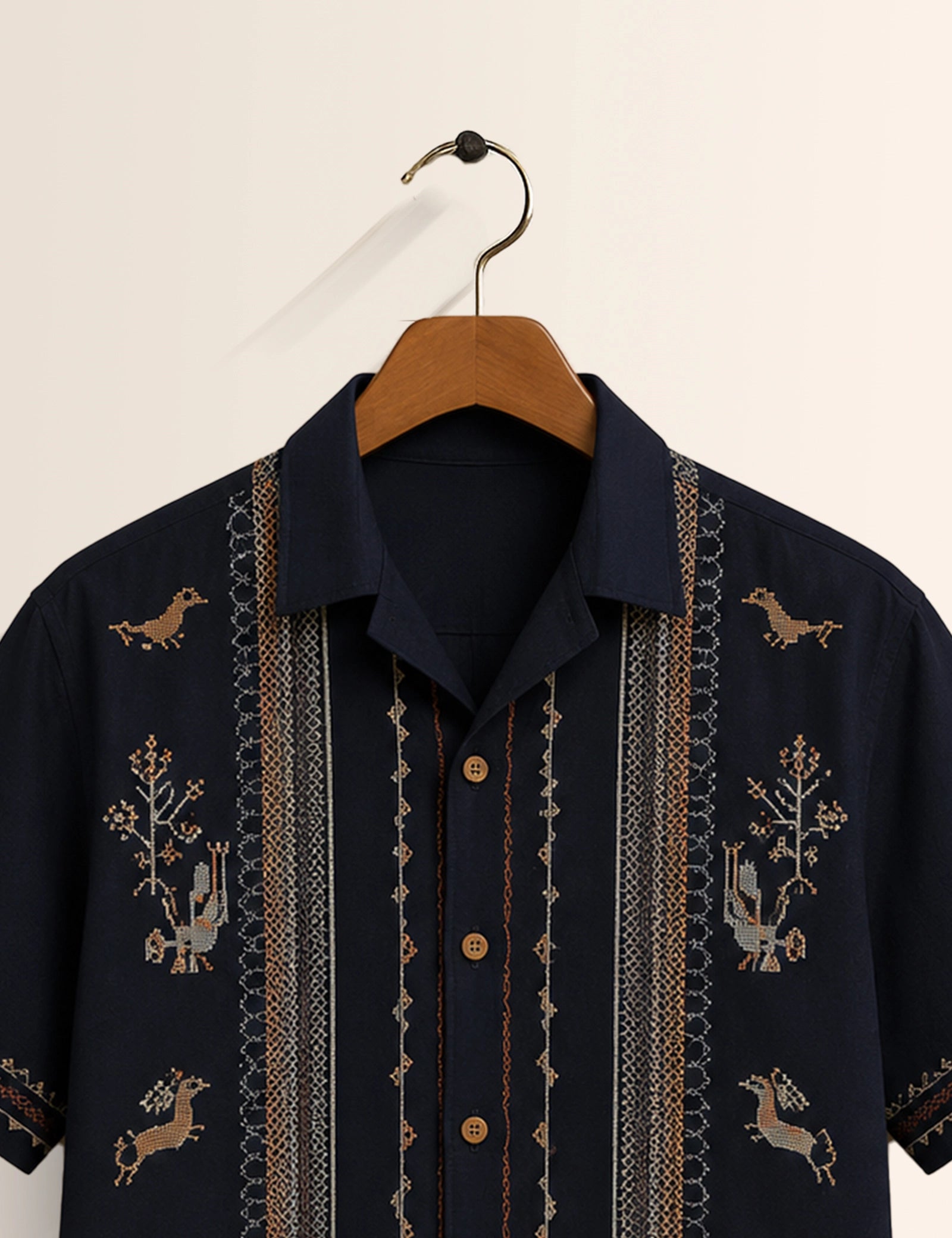 Navy Embroidery Printed Unisex Half Sleeves Shirt
