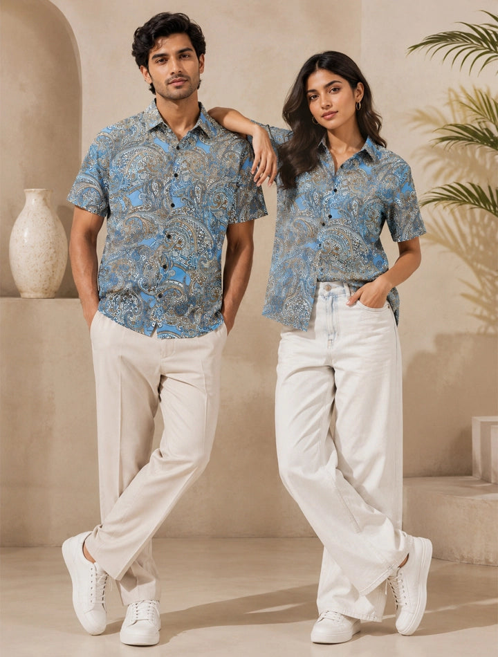 Navy Mandala Printed Unisex Half Sleeves Shirt