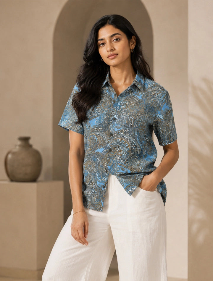 Navy Mandala Printed Unisex Half Sleeves Shirt