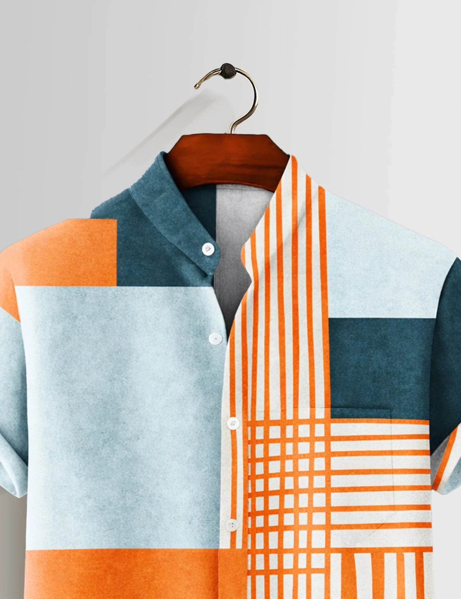 Orange Patchwork Printed Mens Half Sleeves Shirts Exclusive - XPST