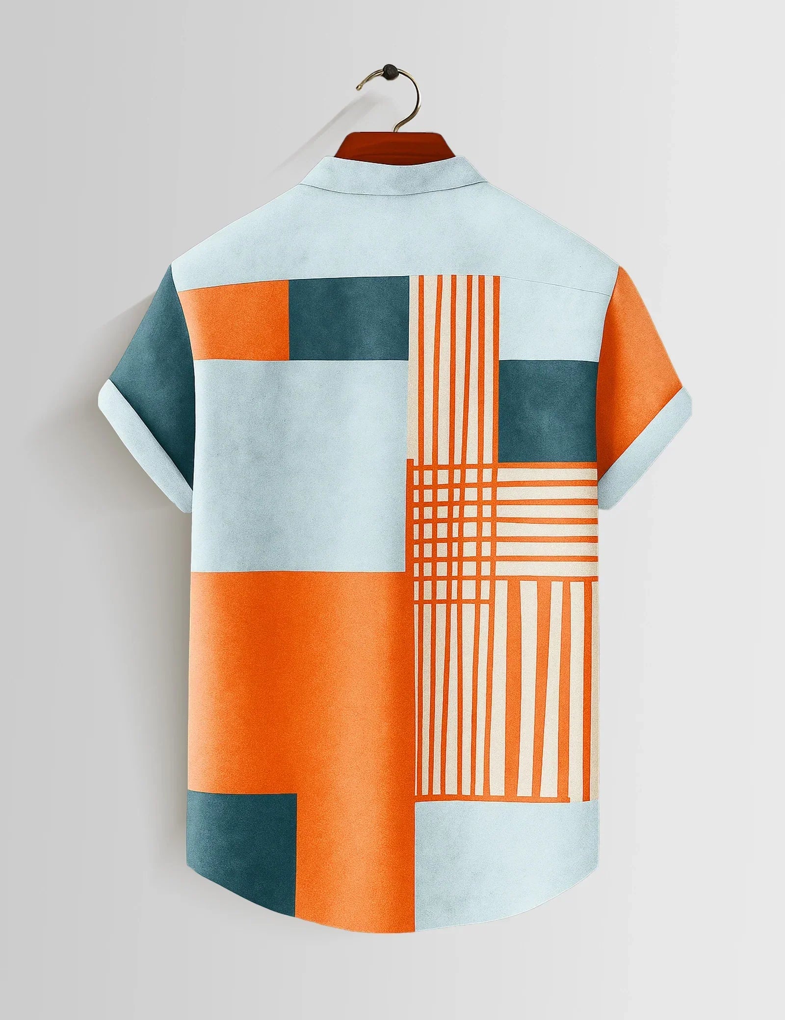 Orange Patchwork Printed Mens Half Sleeves Shirts Exclusive - XPST