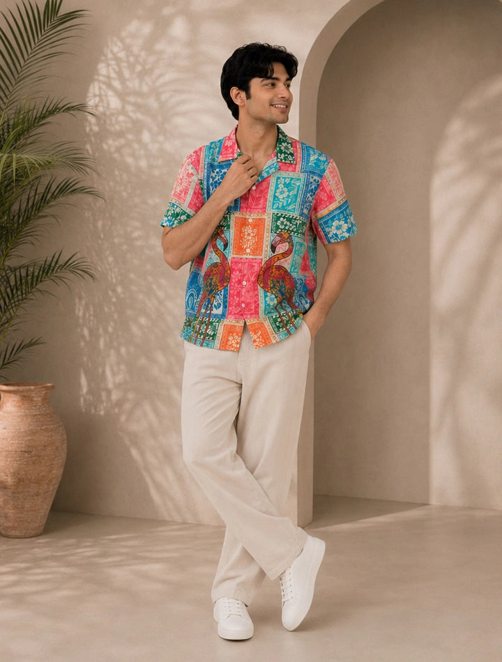 Patch Flamingo Printed Unisex Half Sleeves Shirt