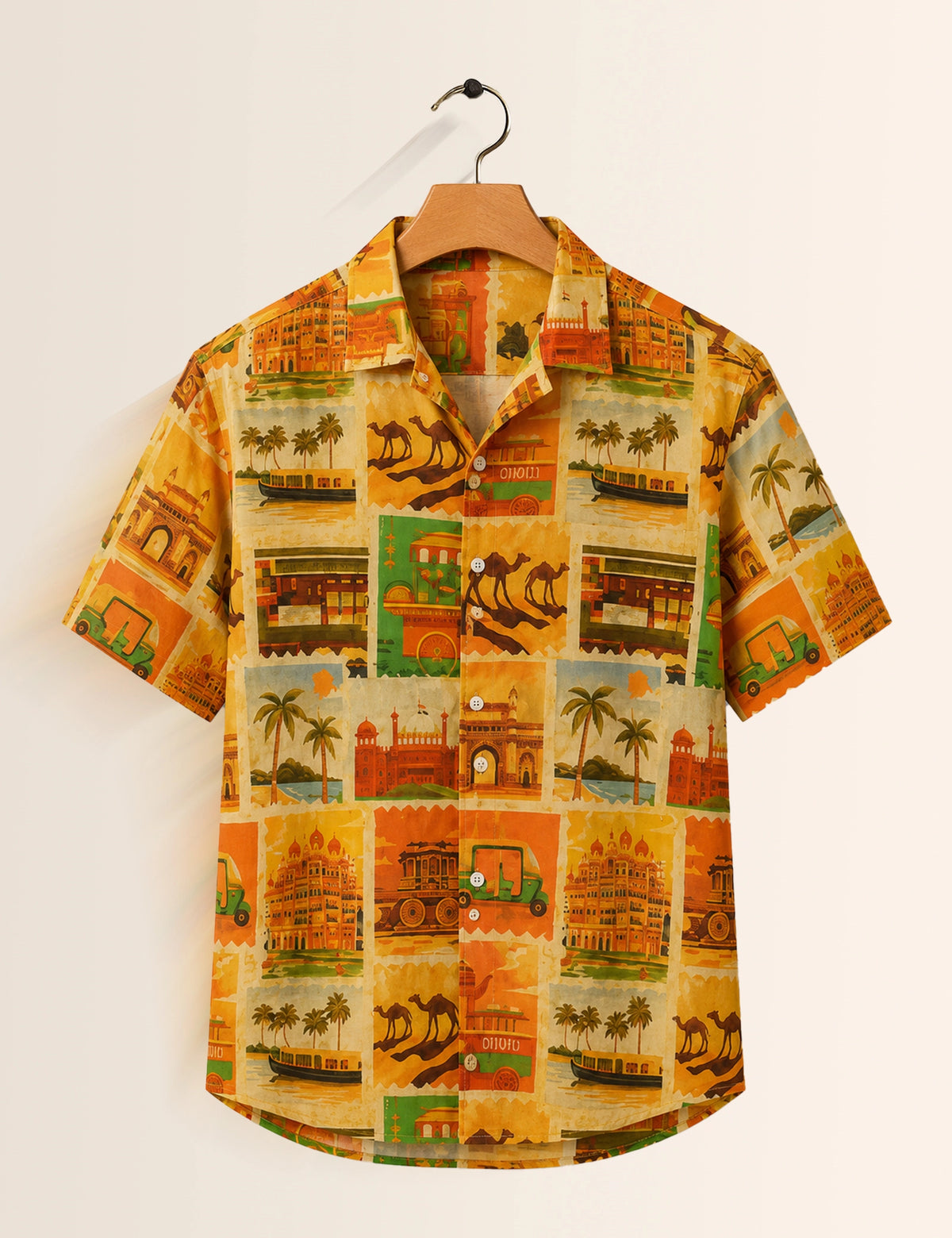 Yellow Printed Unisex Half Sleeves Shirt