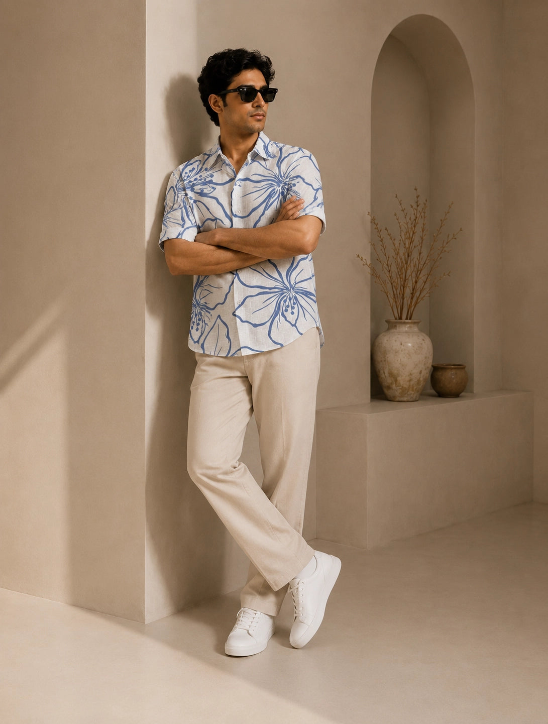 Botanical White Printed Mens Half Sleeves Shirts Exclusive - XPST