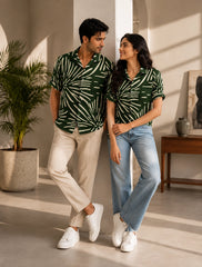 Tropical Green Printed Mens Half Sleeves Shirts Exclusive - XPST