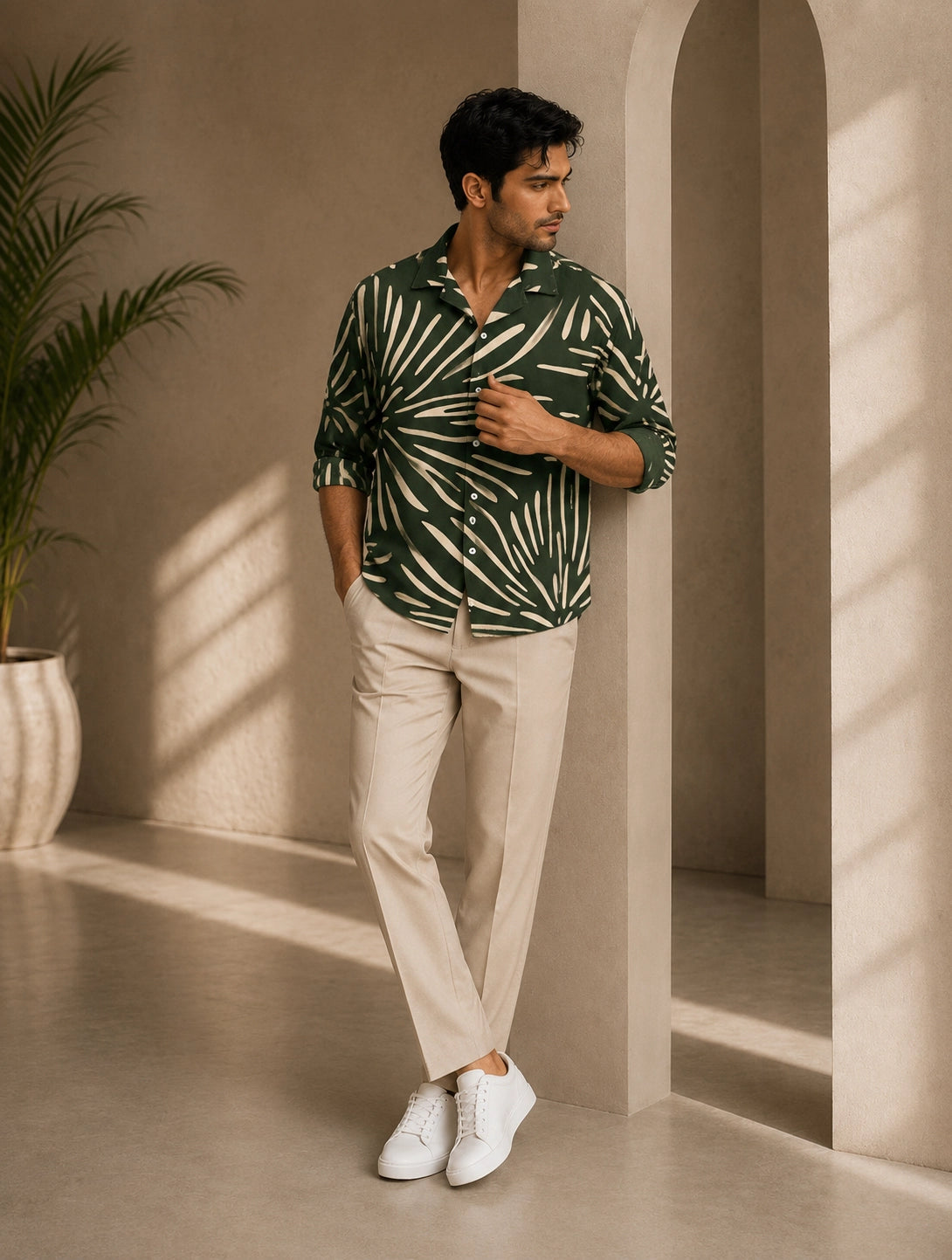 Tropical Green Printed Mens Half Sleeves Shirts Exclusive - XPST