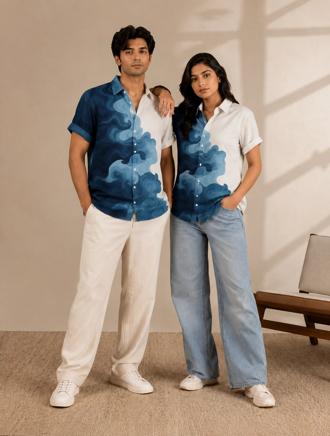 Watery Wave Printed Mens Half Sleeves Shirts Exclusive - XPST