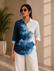Watery Wave Printed Mens Half Sleeves Shirts Exclusive - XPST