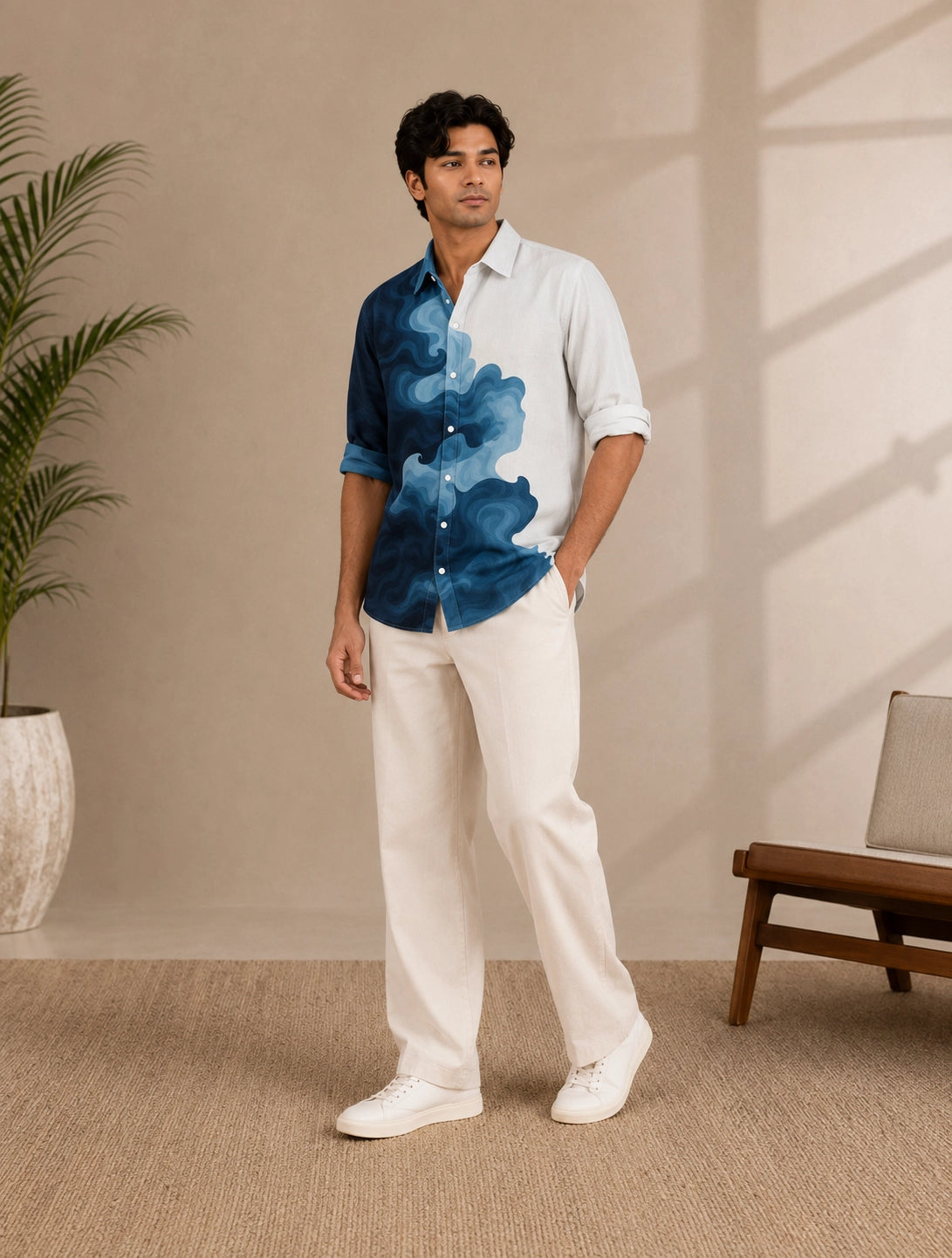 Watery Wave Printed Mens Half Sleeves Shirts Exclusive - XPST
