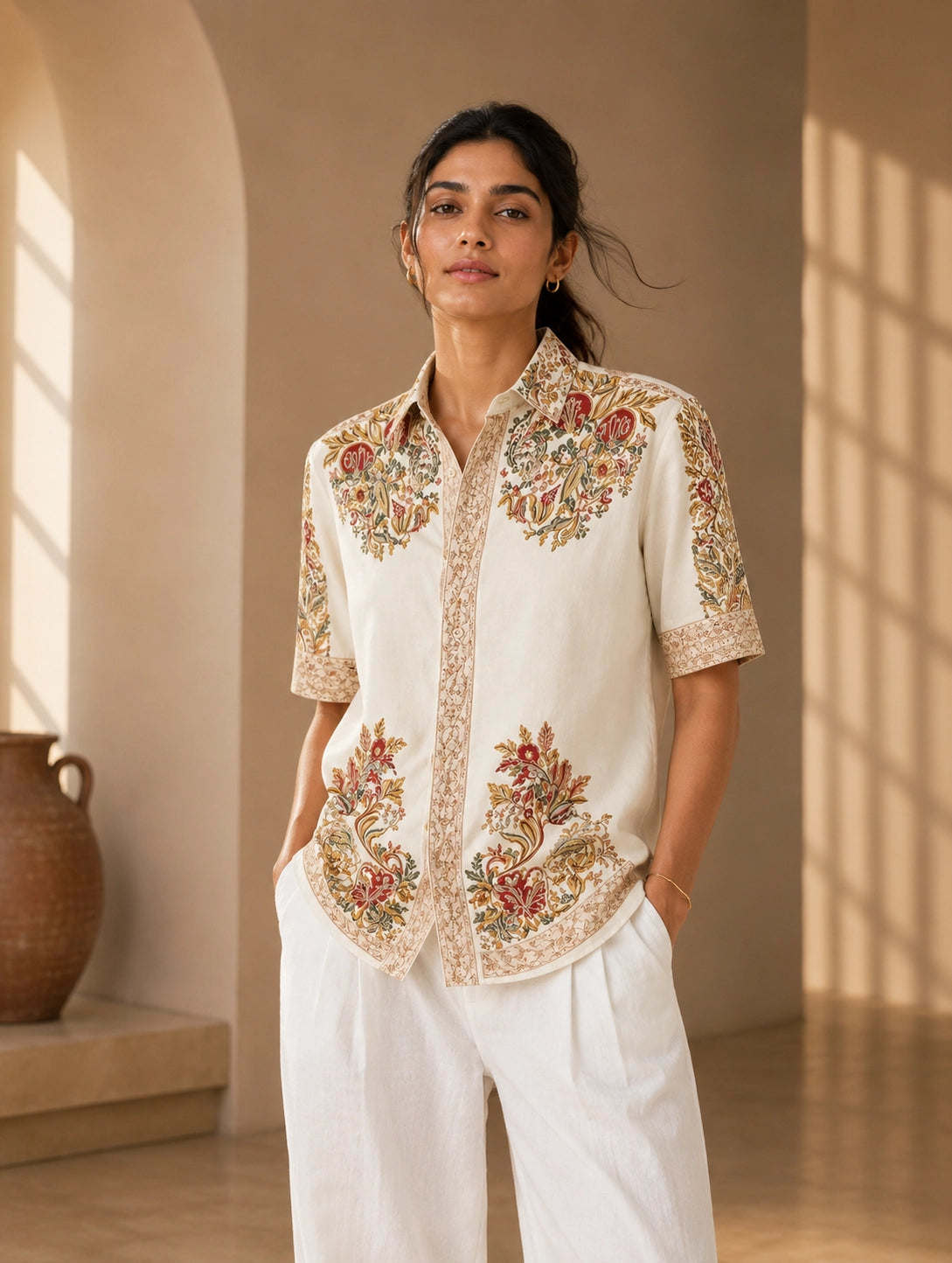 White Golden Design Full Sleeves Shirts - XPST