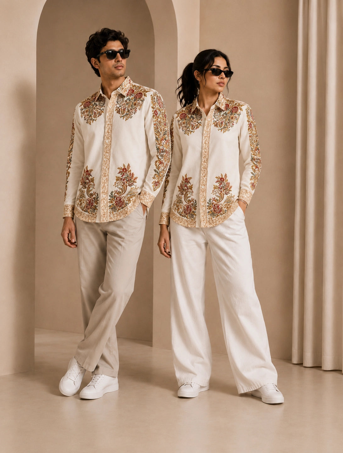 White Golden Design Full Sleeves Shirts - XPST
