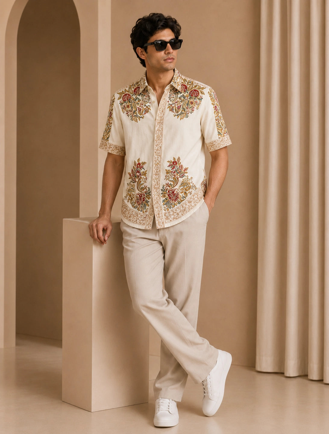 White Golden Design Full Sleeves Shirts - XPST